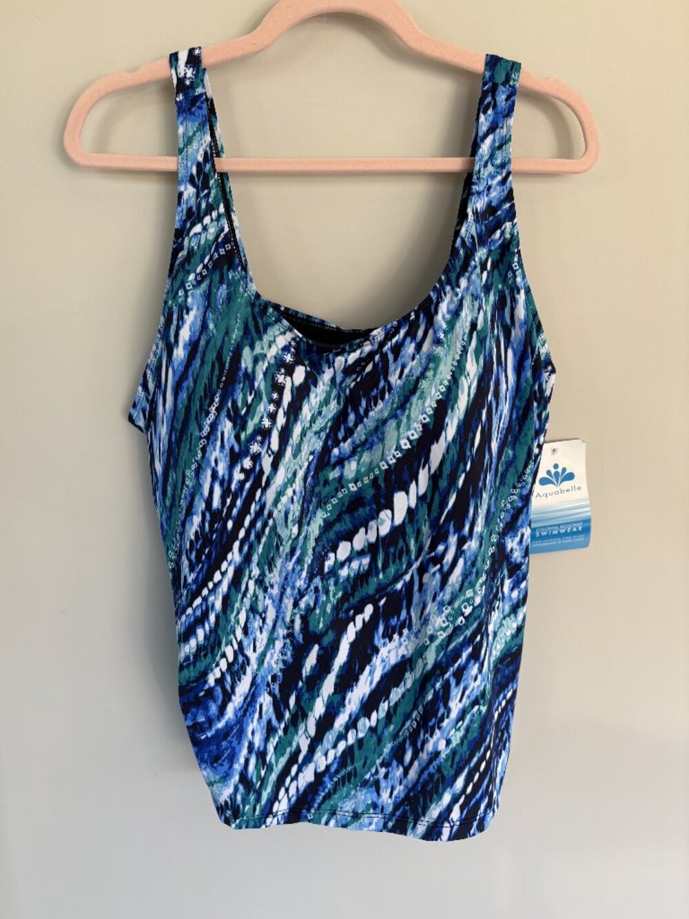 NWT Swimsuits For All Aquabelle Tankini Swim Top Size 20 Blue Green Print